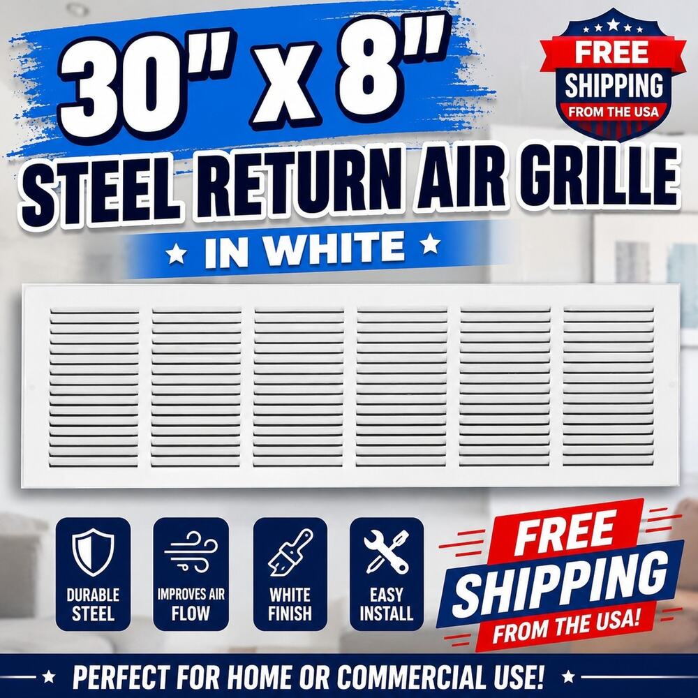 30" w x 8" H Steel Return Air Grille for Ceiling & Sidewall NEW